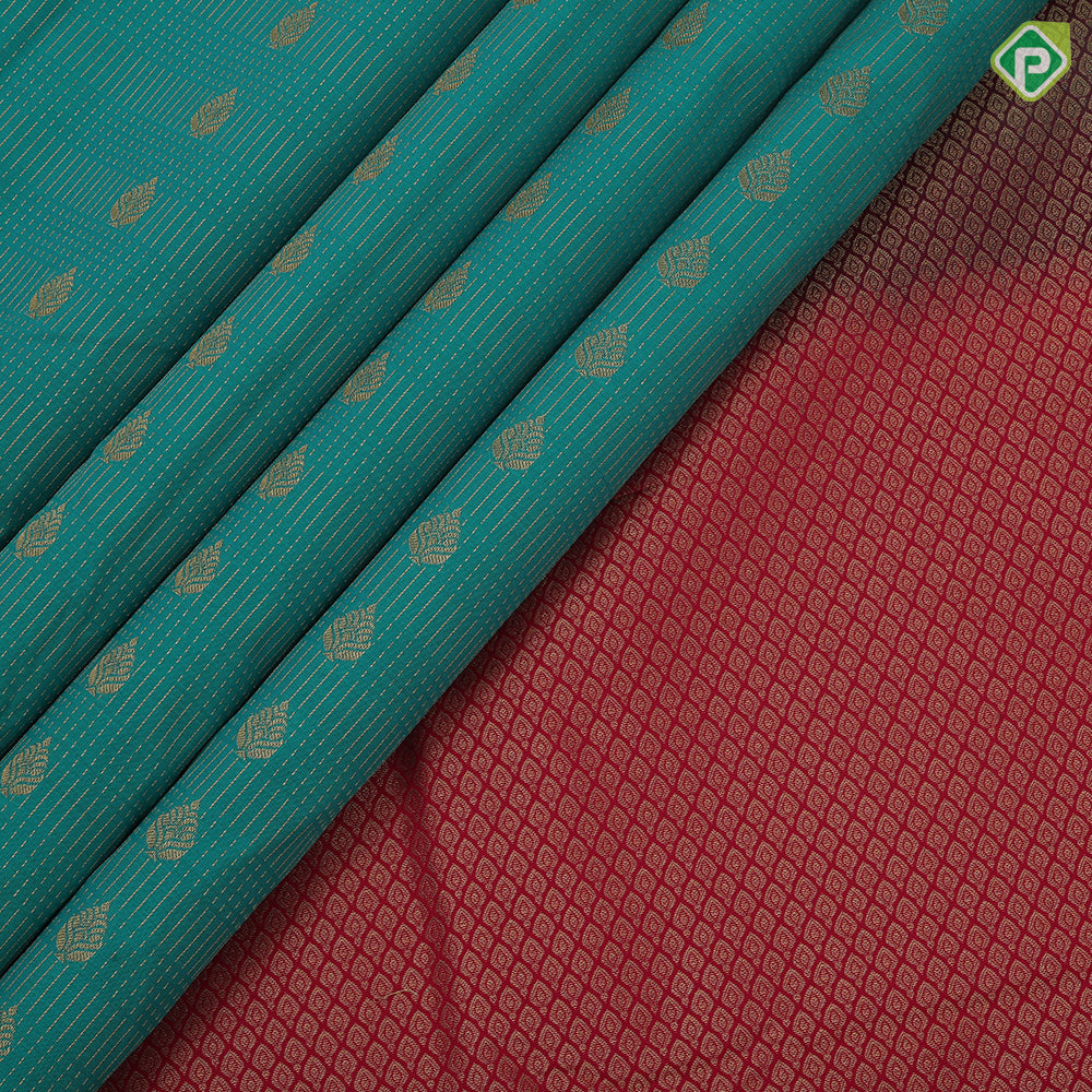 Rexona green gold zari stripes and thilagam butta design rani pink gold zari rettapet border Art silk saree