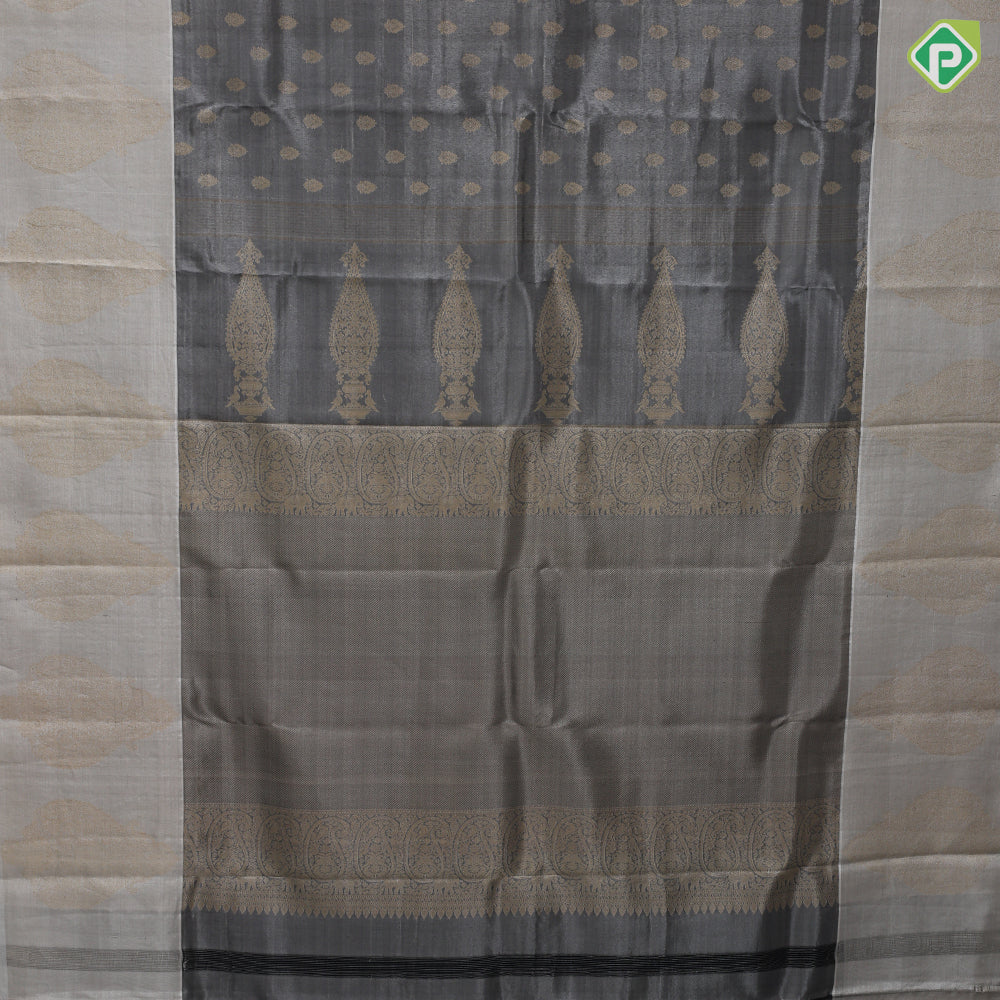 Black Colour Gold Zari Thilagam Butta Tissue Design Cream Colour Mango Border Design Luxury Black Silk Saree