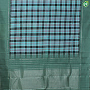 Aqua Blue With Multi Colour Checks Design Cardamom Green Border Traditional Silk Saree