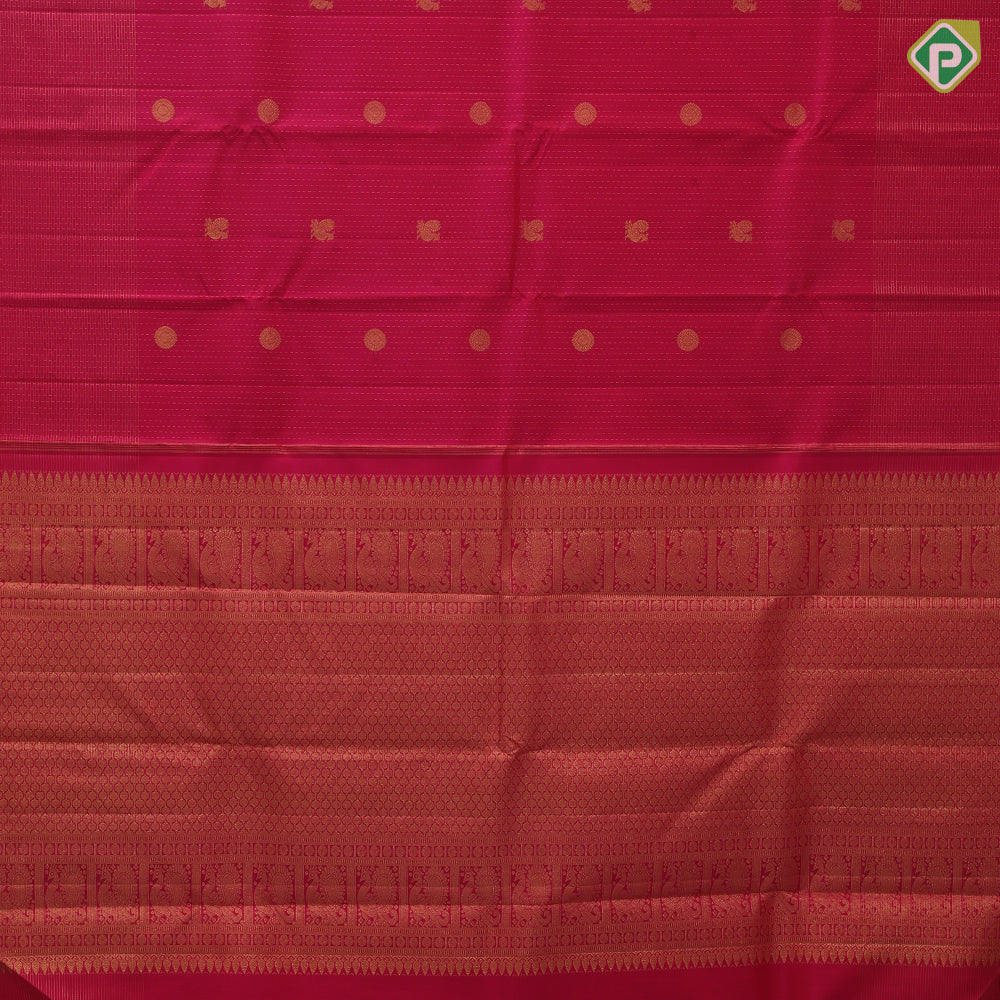 Dark pink gold zari peacock chakaram design self colour small checks border design traditional silk saree