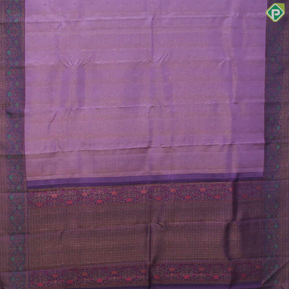 Rose Pink Gold Zari Zig-Zag and Floral Design With Purple Color Meena Work Border Traditional Silk Saree