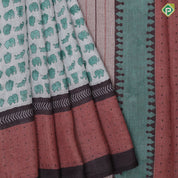 White Based Small Elephant Motif Contrast Border Arrow And Dart Design Fancy Cotton Saree