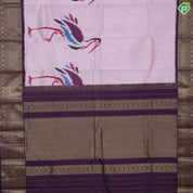 Powder Pink multi color Flamingo ikkat design Violet gold zari diamond butta border ikkat silk saree