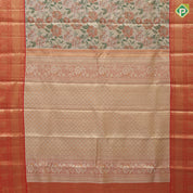 Multi color gold zari by by floral design contrast red gold zari peacock design border tissue silk saree