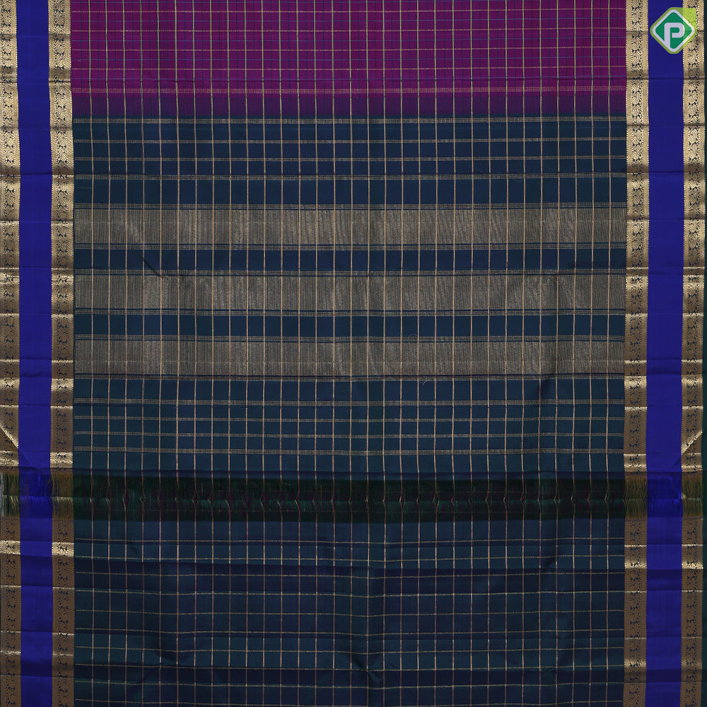 Purple Pink Gold Zari Kattam (Checkered) Contrast Gold Zari Rettapet Border Traditional Silk Saree