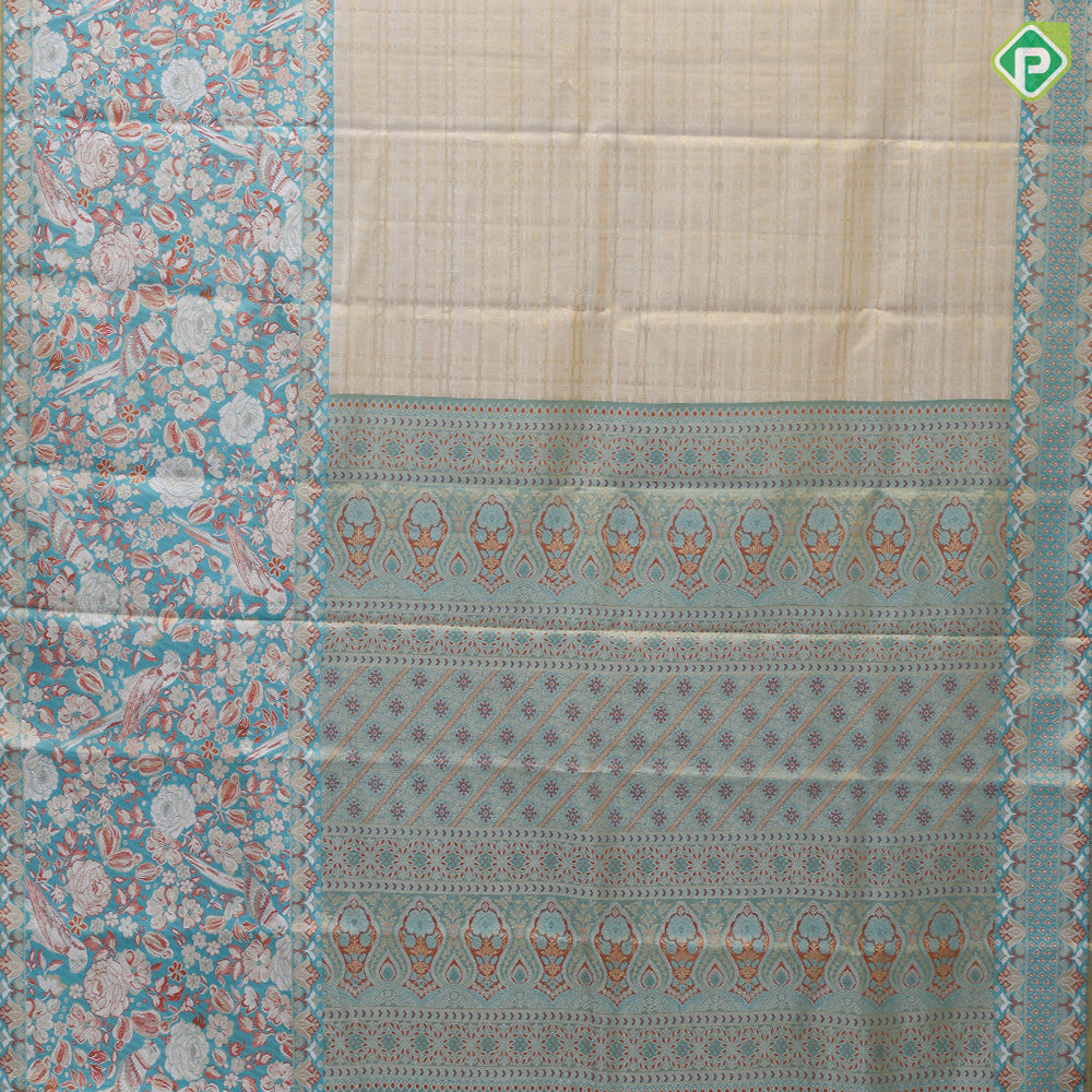 silver gold zari by zari checked weaved design jade green parrot rose cashew detailed border bridal silk saree