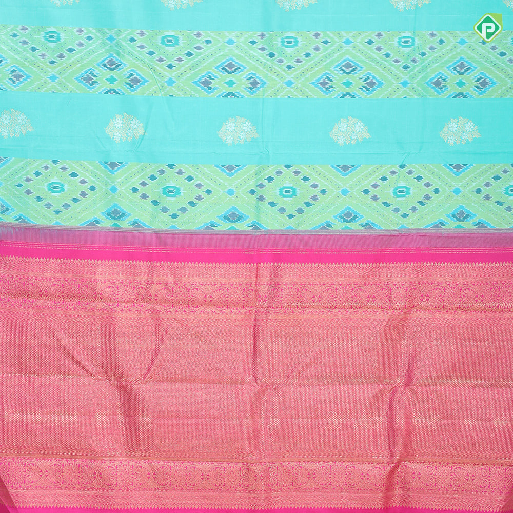 Rexona Green silver Gold Zari Butta Ikkat Pochampalli silk saree