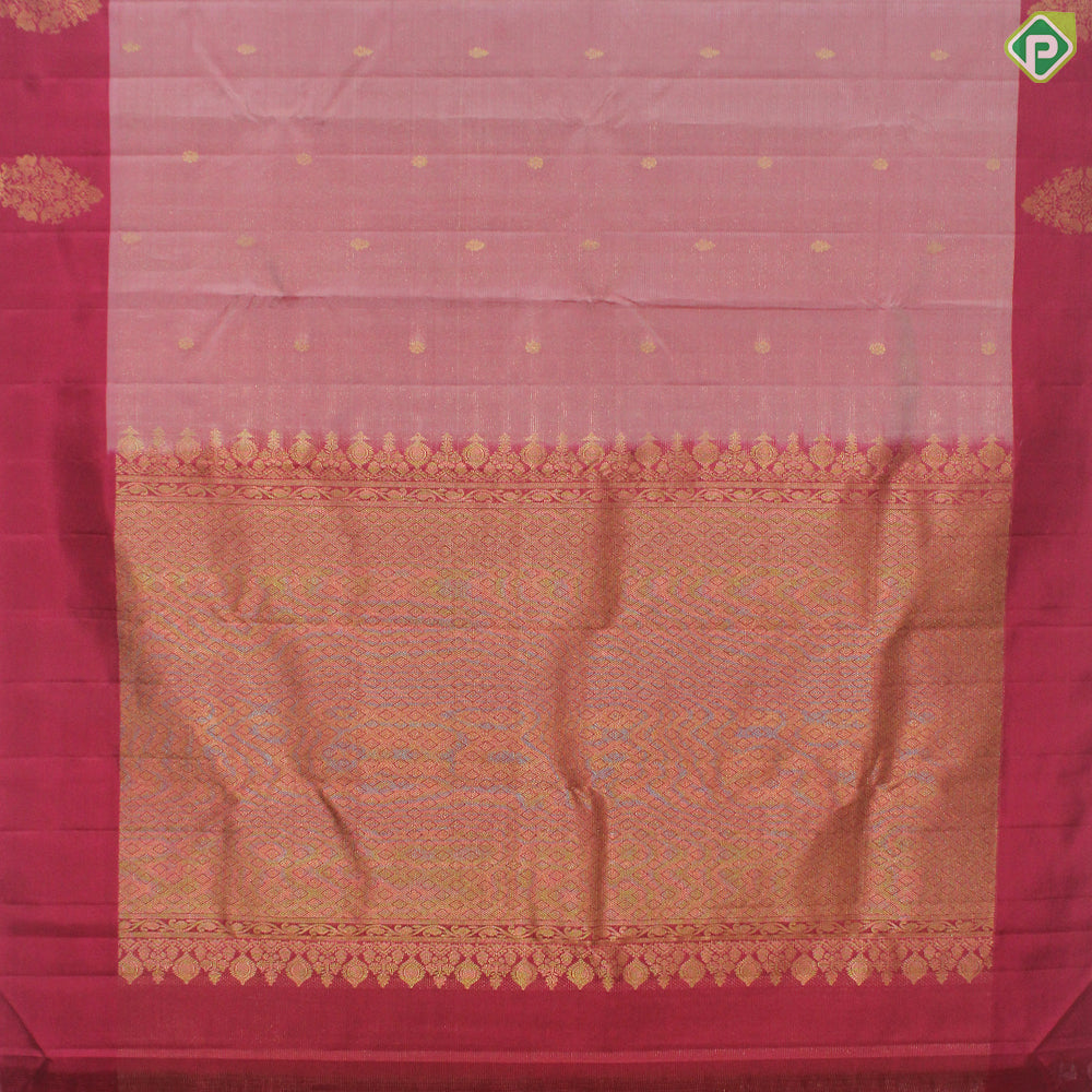 Peach Pink Gold Zari  With Chili Red Border Traditional silk Saree