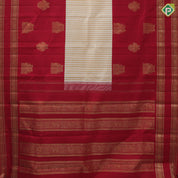 Cream with beige checks body design maroon gold zari butta high three part border concept vintage silk saree