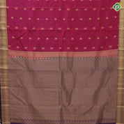 Chilly Red Gold Zari Flower Butta Design Purple Ruthracham Flower Border Design Pure Mix Silk Saree