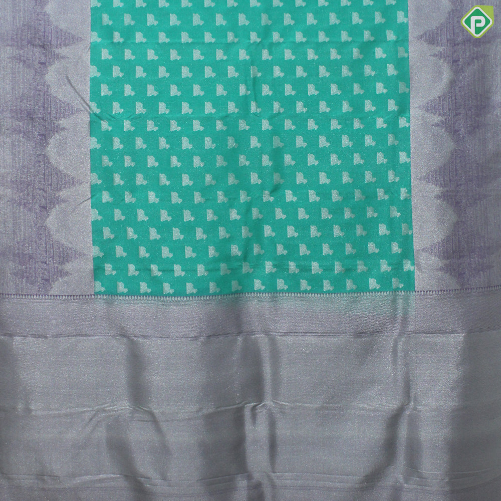 Rexsona Green Nandi Motif Silver Zari With Lavender Border Traditional Silk Saree