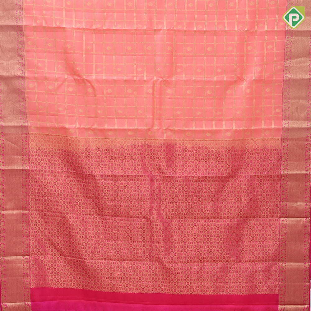 Peach gold zari window panel mid fancy butta pink gold zari fancy border Pure Mix silk saree