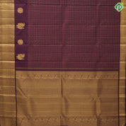 grape brown gold zari and silk thread checks design self gold zari peacock lines border traditional silk saree