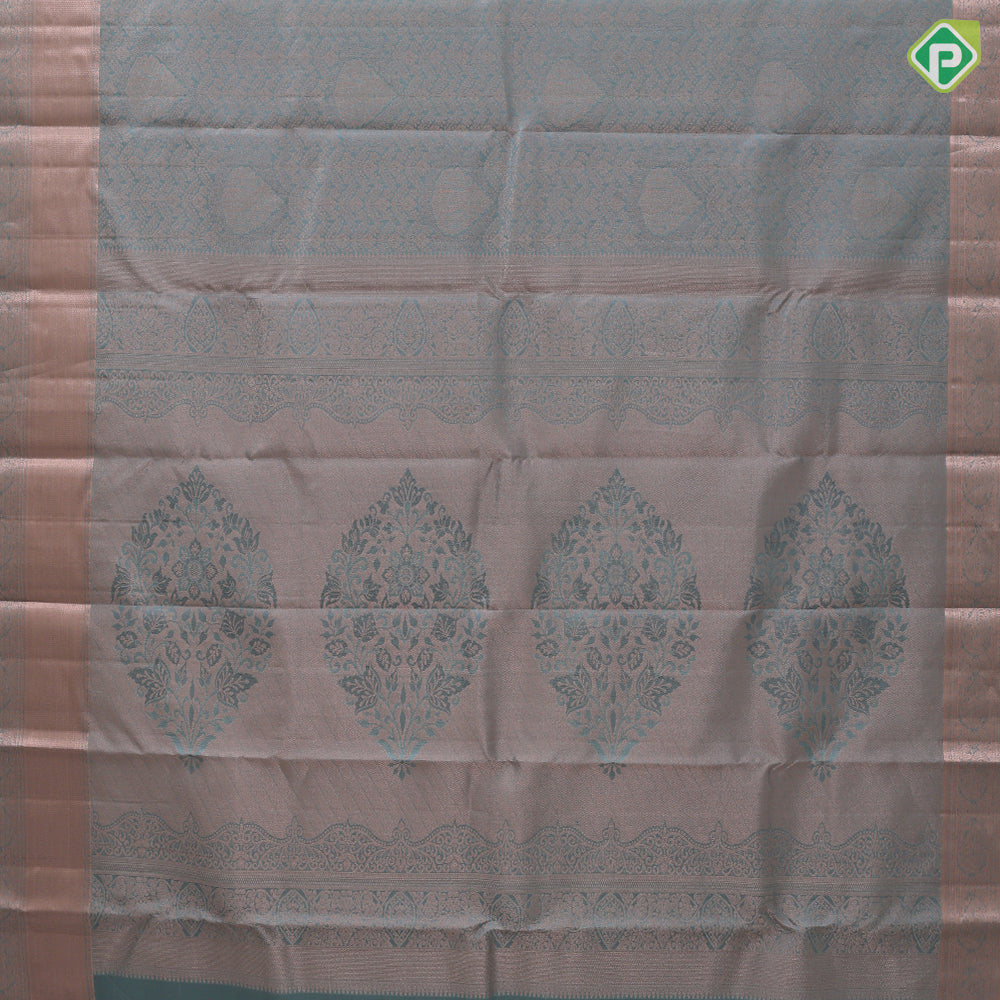 Cruse Gold Zari Brocade Floral Design Self Colour Manga Ruthracham Maiyilkan Border Design Wedding Silk Saree