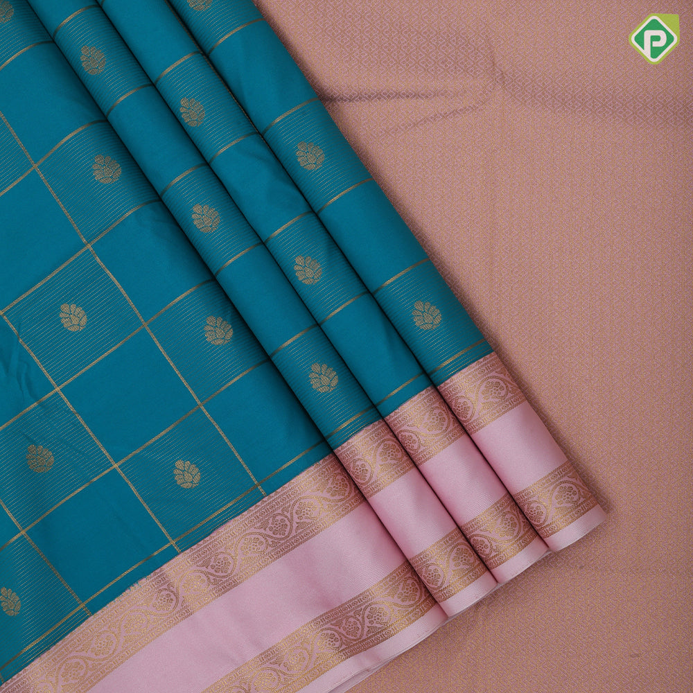 Emarald green gold zari window panel flower design peach pink gold zari rangoli rettapet border art silk saree