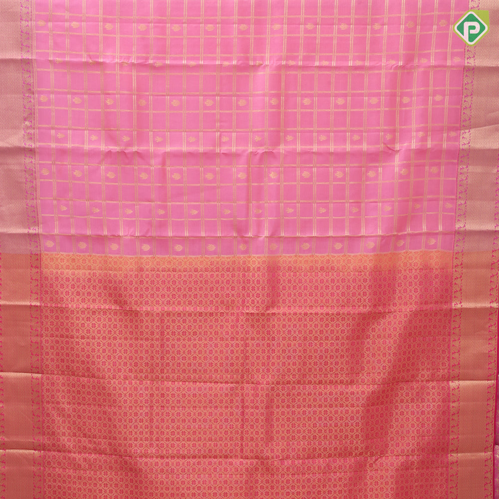 Peach gold zari window panel mid fancy butta pink gold zari fancy border Pure Mix silk saree