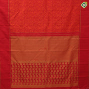 Chilly red base orange silk thread work vanasingaram design self gold zari retta pett border traditional bridal silk saree