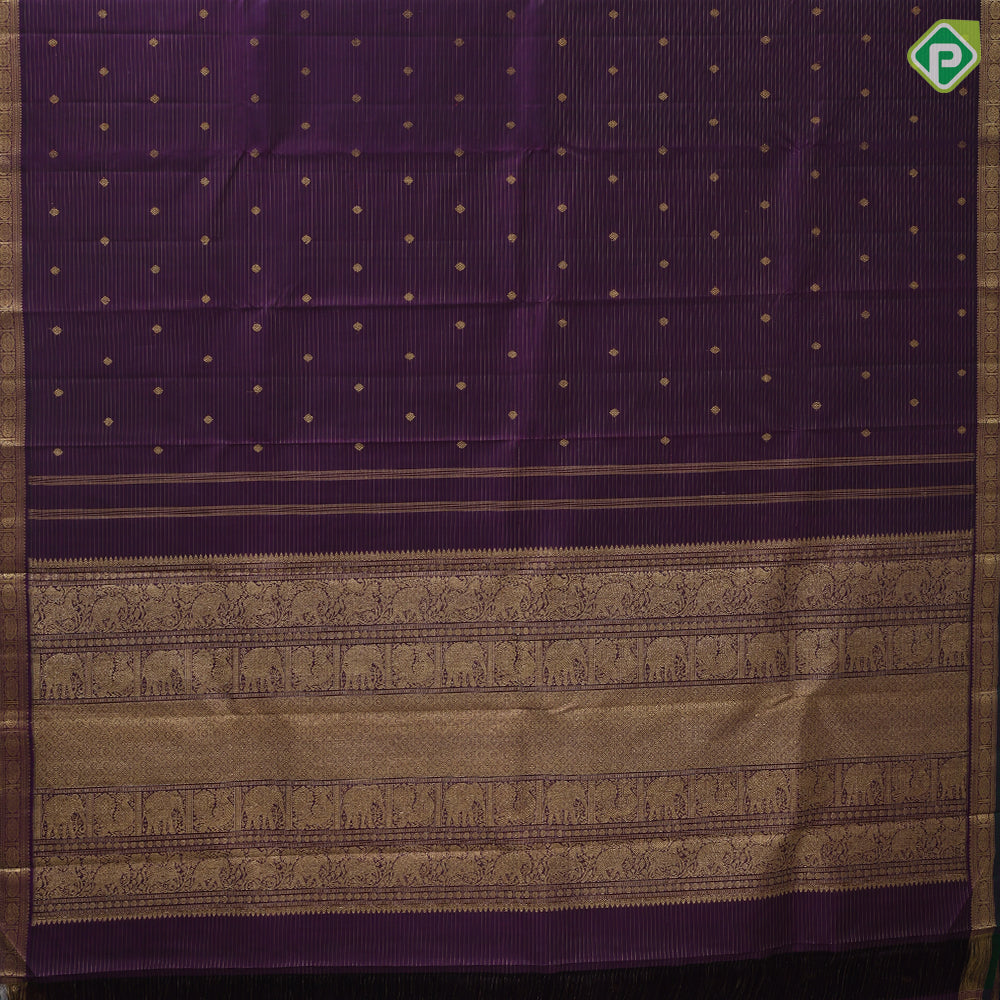 Wine Colour Gold Zari Vairaoosi Lines Small Flower Butta Design Self Colour Chagaram Border Design Traditional Silk Saree