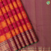 yellow orange and red tricolor lines gold zari fancy butta purple gold zari rangoli design meena work lines border Rangkat silk saree