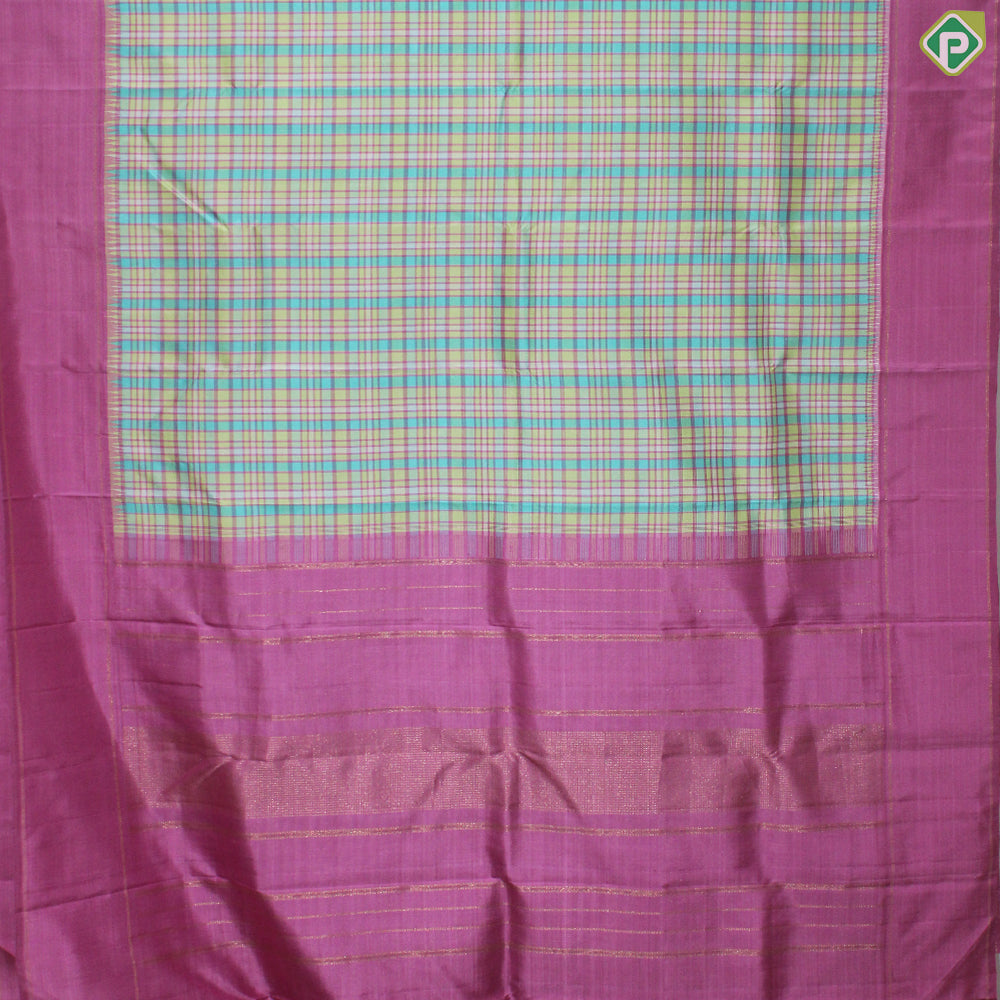 Multi Colure Checked With Pink Colure Border Trendy Designer Silk Saree
