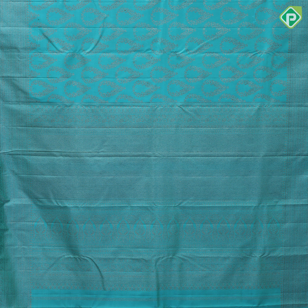 Teal Blue Neem Zari Floral Design Self Colour Border Design Grand Silk Saree