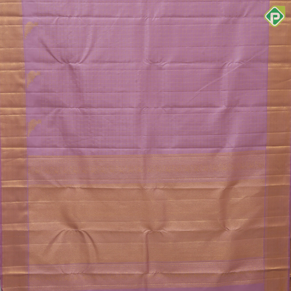 Blush Pestel Gold Zari Vairaoosi Checks Peacock Design Self Colour Bavanji Border Design Traditional Silk Saree