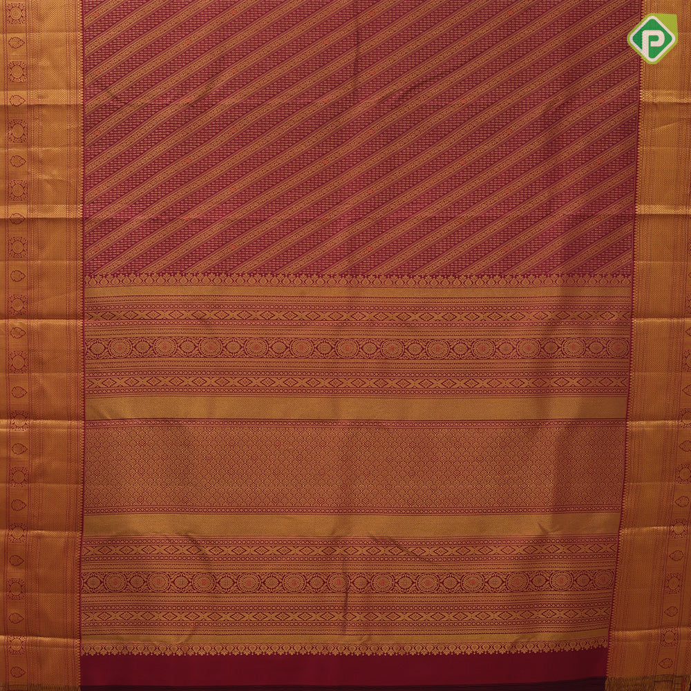 Marron Gold Zari Floral Brocade Design Self Colour Chagaram Flower Border Design Wedding Silk Saree