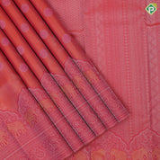 Pinkish orange silver zari and thread rudraksham butta self silver gold zari double elephant arch turning border vintage silk saree
