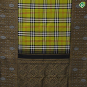 Apple green base multi color mardas checks design black color silver gold zari banaras style border traditional silk saree