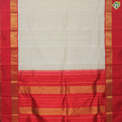 Cream White Gold Zari With Red Flower Design Border Organza Traditional Silk Saree