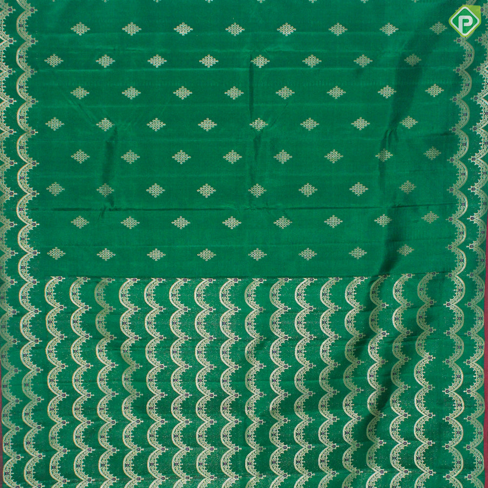 Green Gold Zari Rangoli Motif With Self Color Turning C Type Meena Work Border  Trendy Silk Saree