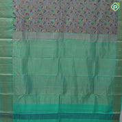 Lavender base multi color sea shells design rexona green gold zari mango butta border trendy designer silk saree