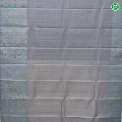 Blueish grey gold zari vairaoosi checks design self silver gold zari banaras style border fusion silk saree