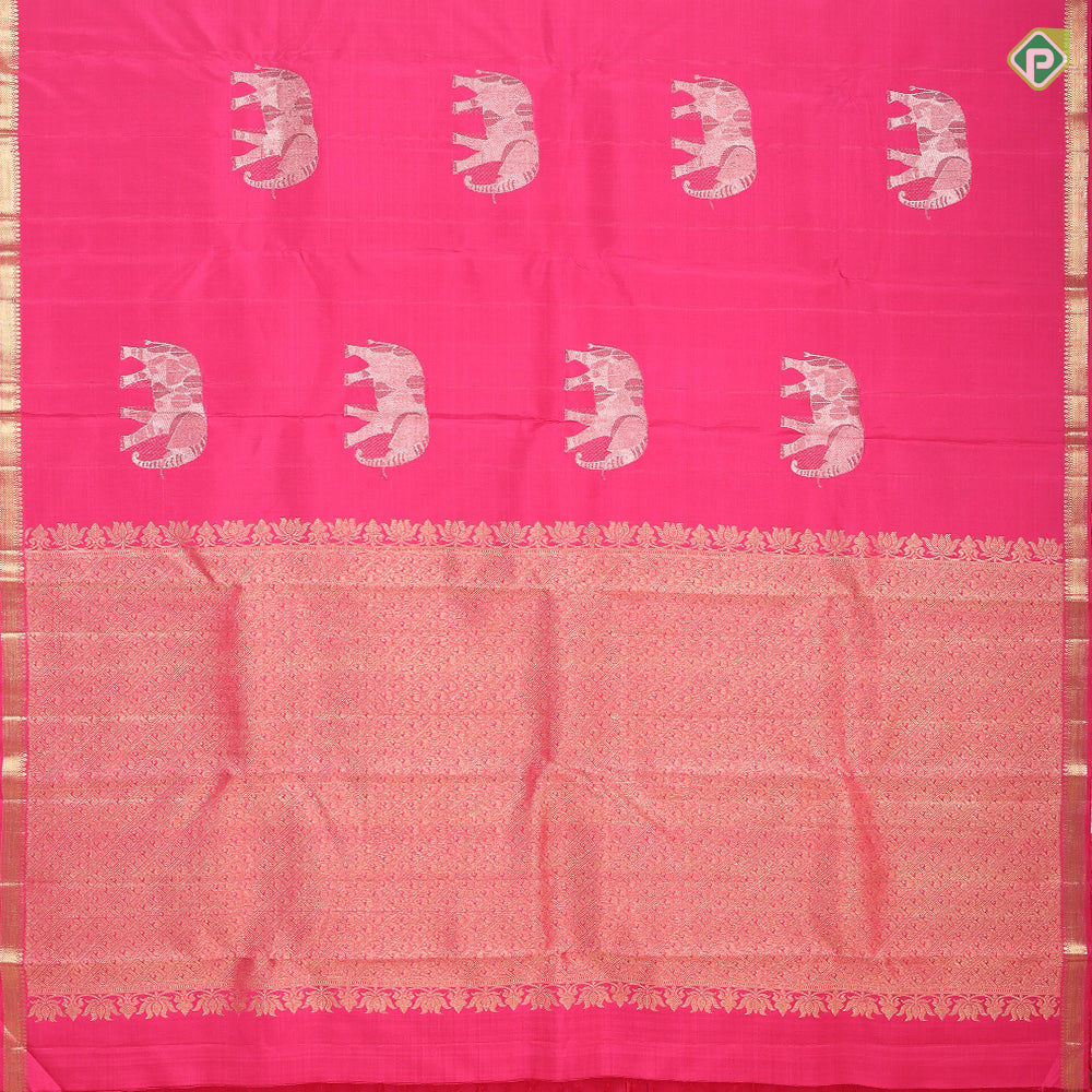 Rani Pink Elephant meena work butta motifs design self edge border trendy silk saree