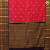Tomato red gold zari annam butta design purple blue gold zari meena work border retro traditional silk saree