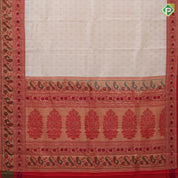 cream white gold zari flower butta design red meena work border traditional gift silk saree