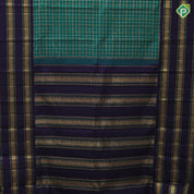 Emarald green silver and gold zari thick zari kattam Indigo blue gold zari with thread work three lines border vintage silk saree