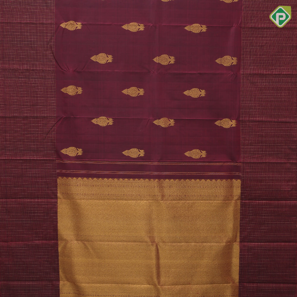 Maroon gold zari Kandapiranda butta design self vairaoosi checks border traditional silk saree
