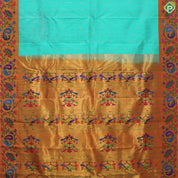 Rexona Green Thousand Butta Contrast Orange Meena Work Border Gadwal Silk Saree