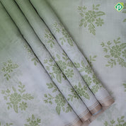 White base pastel color flower design gold zari edge border fancy cotton saree