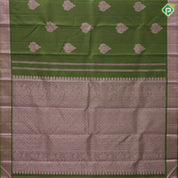 Army green copper zari fancy thilagam butta design self copper edge border traditional silk saree