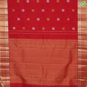 Chilly Red Gold Zari Peacock Butta Self Colour Edge Green Border Traditional Silk Saree