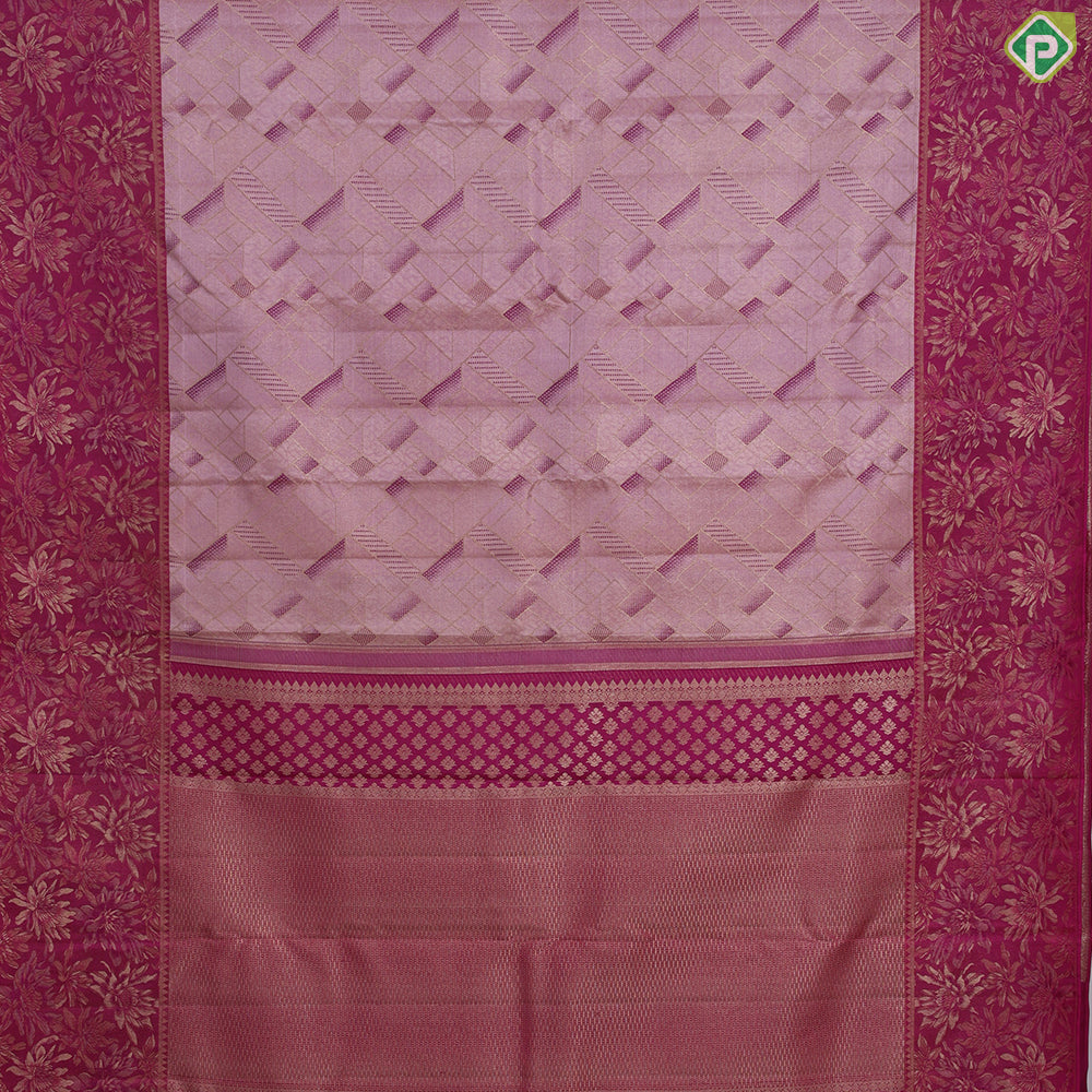 Onion pink gold zari geometric design Rani pink gold zari fancy flower border trendy tissue silk saree