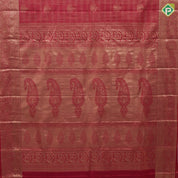 Cherry red gold zari micro checks and butta self gold zari peacock butta border Art silk saree