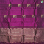 Red Violet Gold Zari Checked Design Border Less Trendy Silk Saree