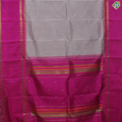 Creamy Peach With Grape Brown Small Checks Contrast Border Traditional Silk Saree