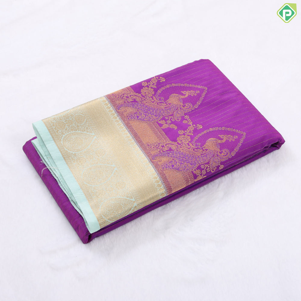 Tomato red gold zari stripes peacock design contrast cream gold zari thilagam border art silk gift saree