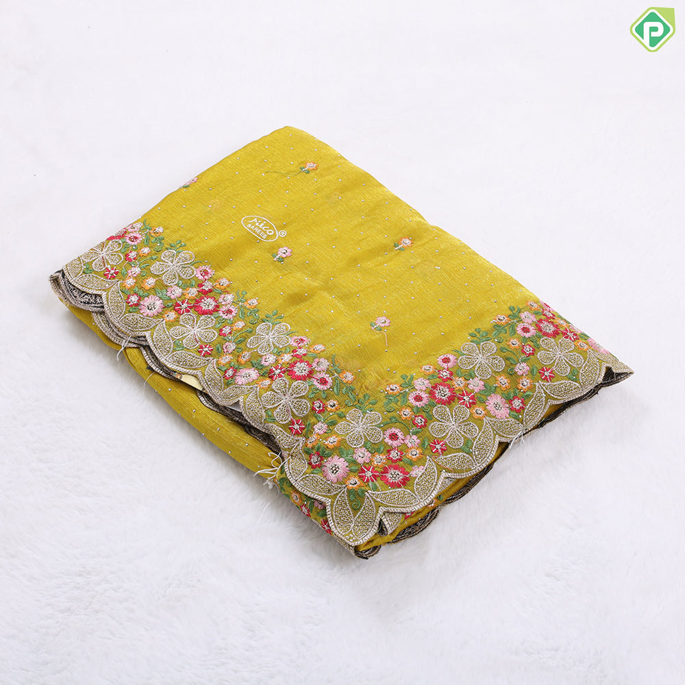 Peacock green embroidered flower and stone work design muti color cutwork border Hollywood fancy saree