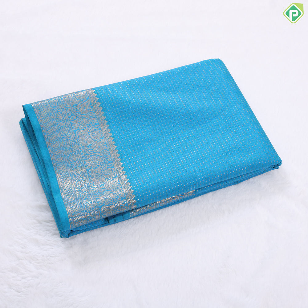 Indigo blue gold zari vairaoosi design self colour gold zari floral butta border art silk gift saree