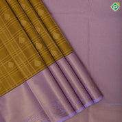 Lemon green gold zari checked honey comp design Lavender gold zari diamond design border art silk saree